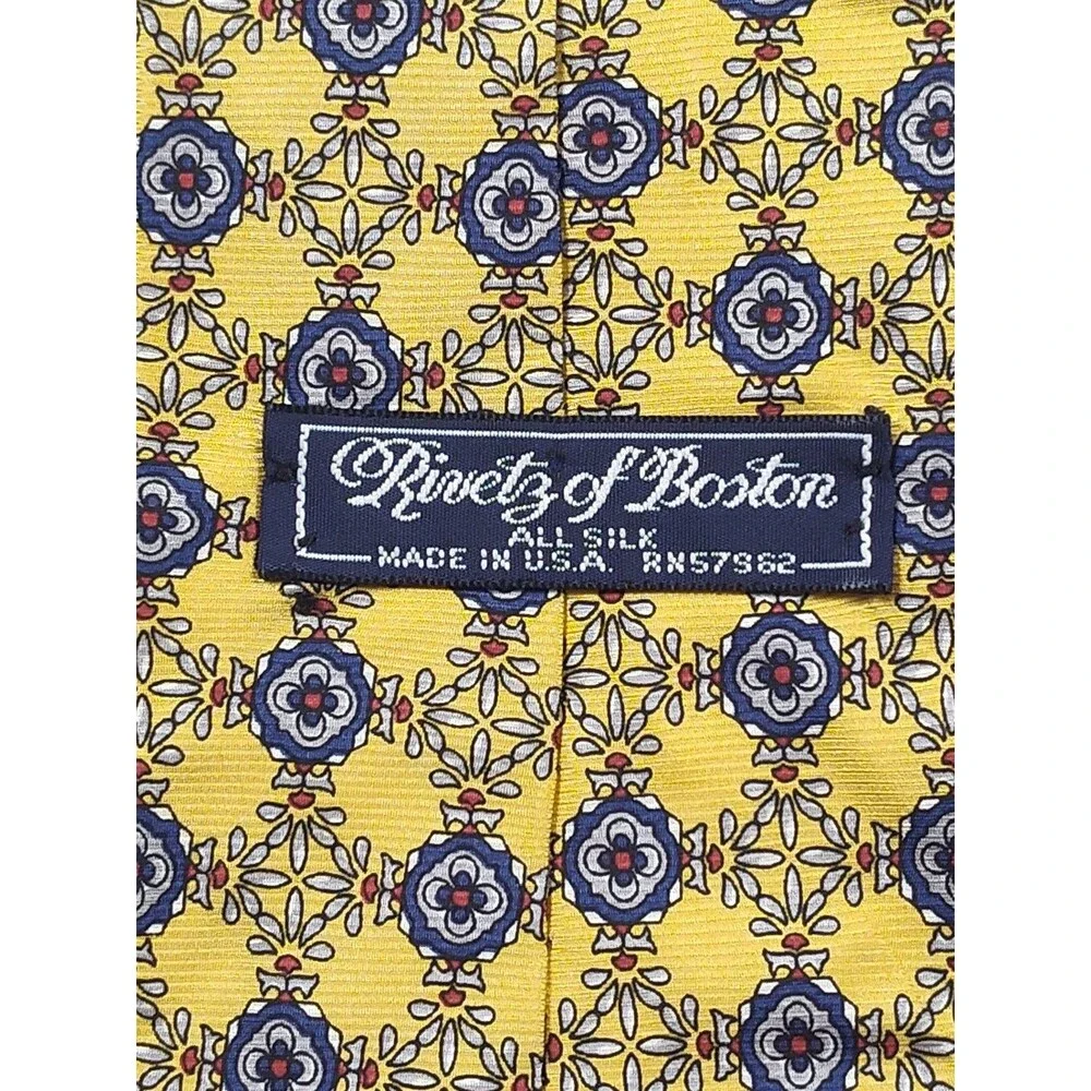 RIVETZ of BOSTON Tie 100% Silk Yellow Necktie Mens Business Formal‎ USA Made